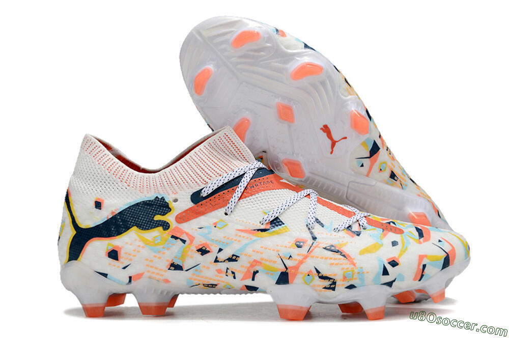 Puma Future FG Firm Ground Soccer Cleats - White/Red/Yellow/Blue/Pink 1