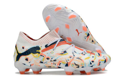 Puma Future FG Firm Ground Soccer Cleats - White/Red/Yellow/Blue/Pink