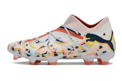 Puma Future FG Firm Ground Soccer Cleats - White/Red/Yellow/Blue/Pink