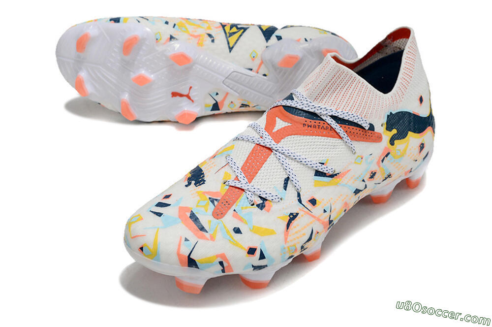 Puma Future FG Firm Ground Soccer Cleats - White/Red/Yellow/Blue/Pink 3