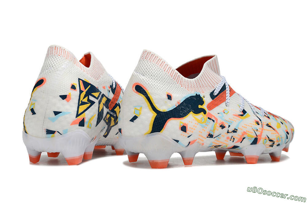 Puma Future FG Firm Ground Soccer Cleats - White/Red/Yellow/Blue/Pink 6