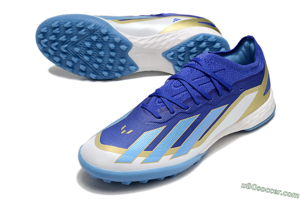 Adidas X 23 Crazyfast.1 TF Artificial Turf Soccer Shoes - Blue/Gold/White 3