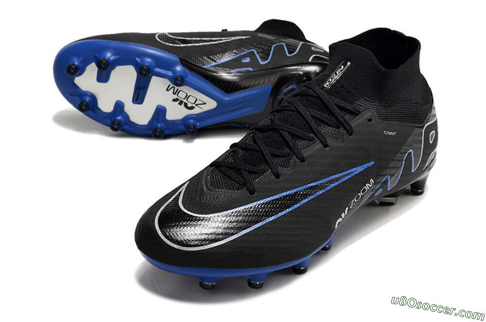 Nike Air Zoom Mercurial Superfly 9 Elite AG Artificial Grass Soccer Cleats - Black/Blue/White 3