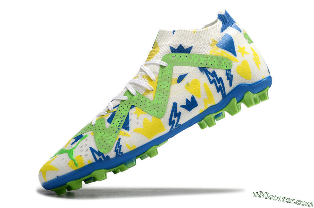 Puma Future Ultimate FG Multi Ground Soccer Cleats - White/Yellow/Blue 5