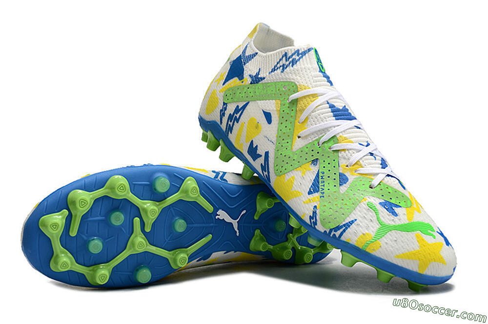 Puma Future Ultimate FG Multi Ground Soccer Cleats - White/Yellow/Blue 3