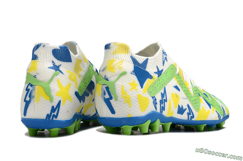 Puma Future Ultimate FG Multi Ground Soccer Cleats - White/Yellow/Blue 6