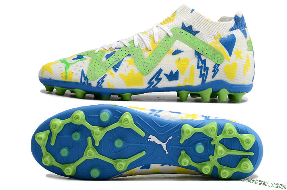 Puma Future Ultimate FG Multi Ground Soccer Cleats - White/Yellow/Blue 0