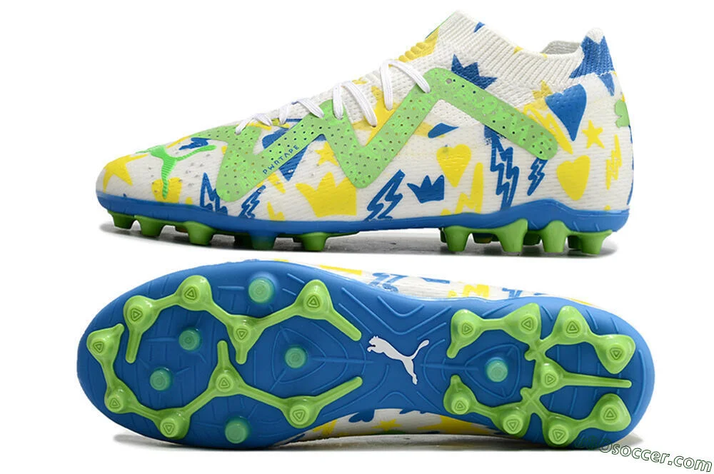 White Yellow Blue FG Multi Ground Soccer Cleats | Top