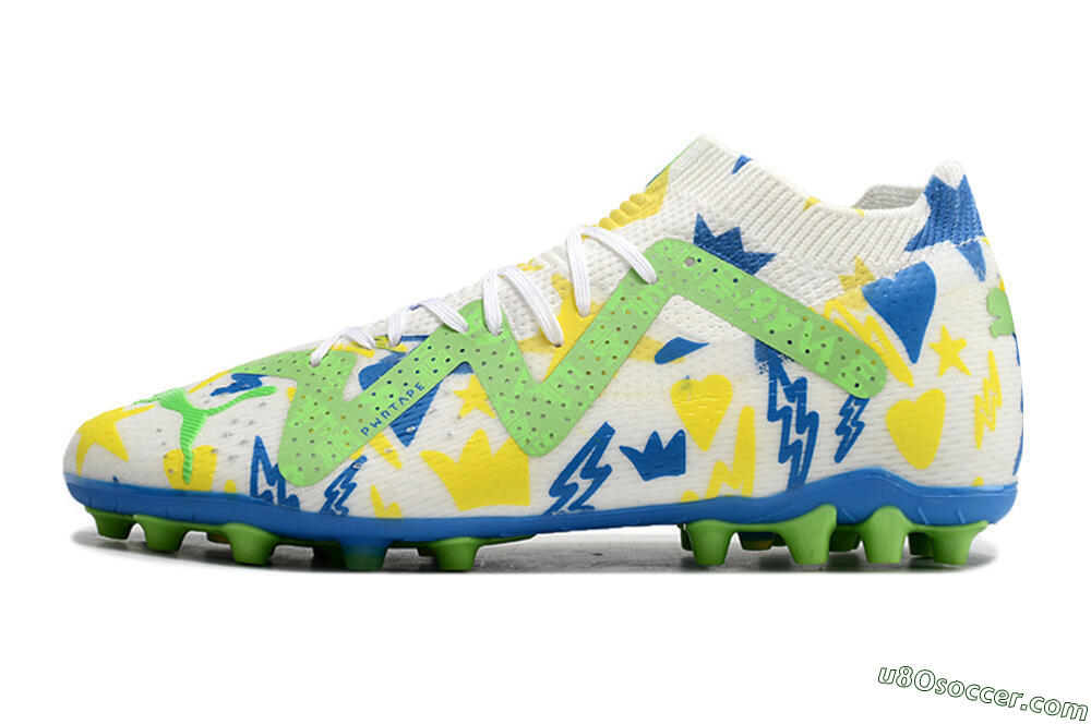 Puma Future Ultimate FG Multi Ground Soccer Cleats - White/Yellow/Blue 2