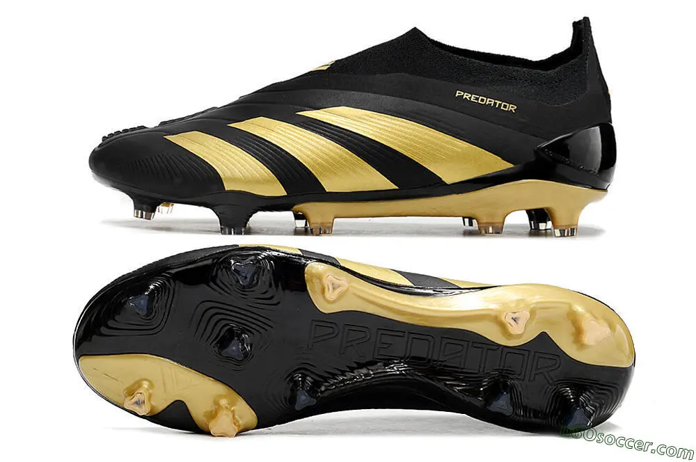Black and Gold Laceless FG Soccer Cleats for Precision on Firm Ground