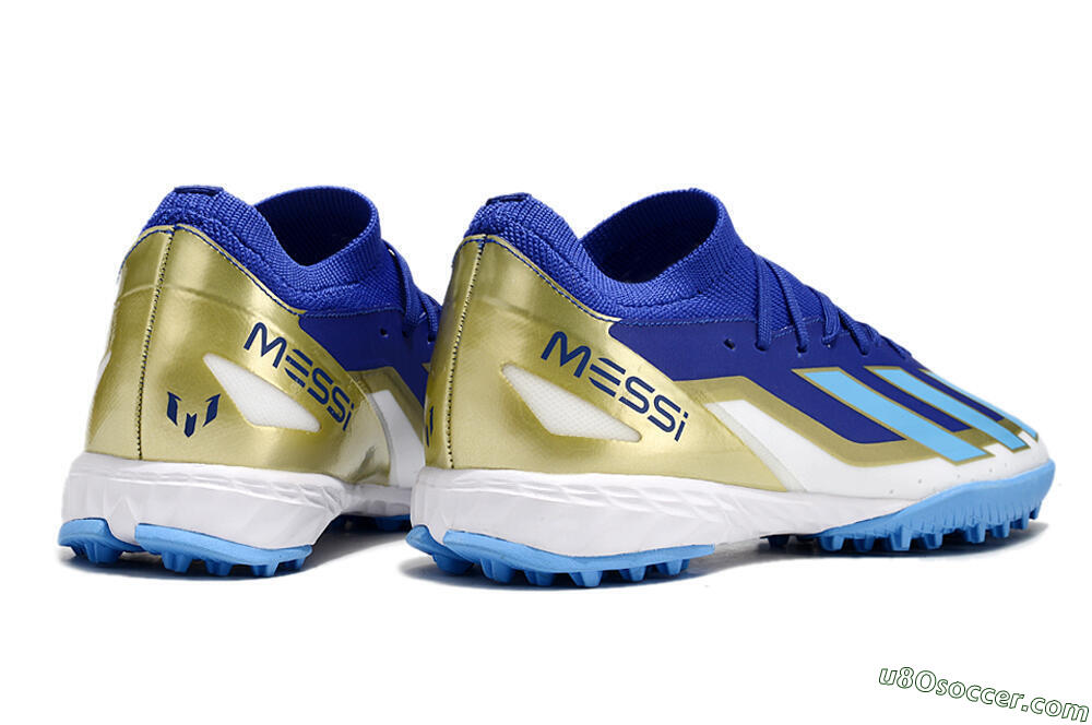 Adidas X Crazyfast.3 Messi TF Artificial Turf Soccer Shoes - Blue/White/Gold 6
