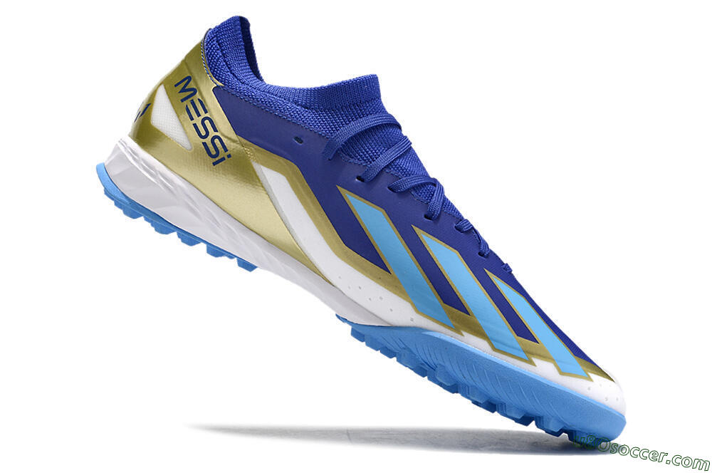 Adidas X Crazyfast.3 Messi TF Artificial Turf Soccer Shoes - Blue/White/Gold 4