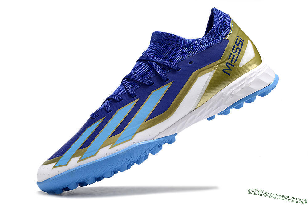 Adidas X Crazyfast.3 Messi TF Artificial Turf Soccer Shoes - Blue/White/Gold 5