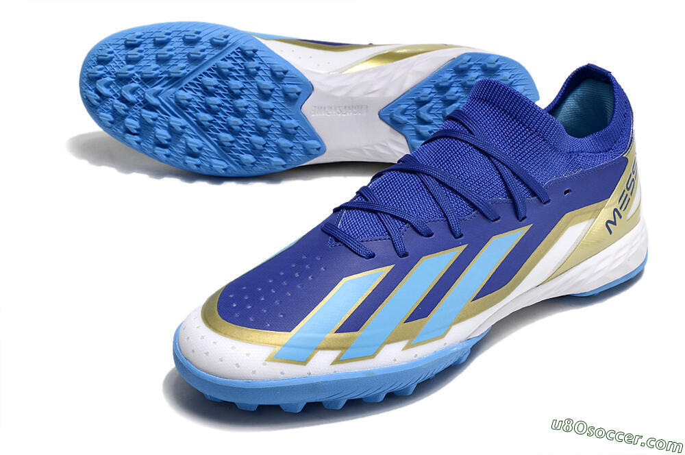 Adidas X Crazyfast.3 Messi TF Artificial Turf Soccer Shoes - Blue/White/Gold 3
