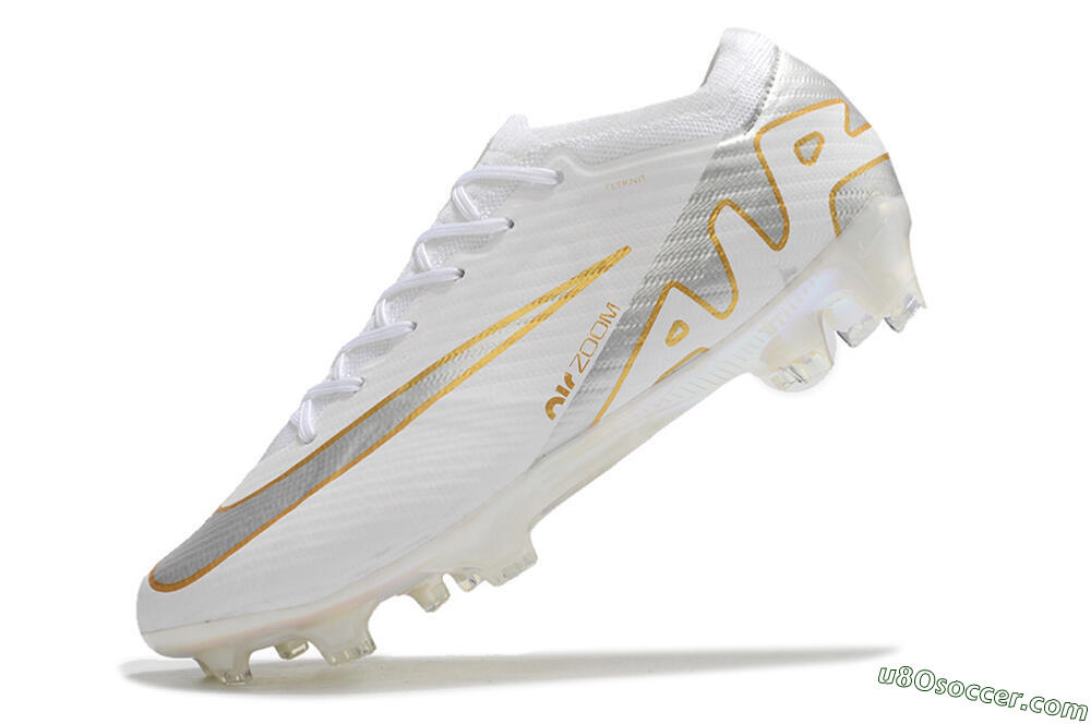 Nike Air Zoom Mercurial Vapor 15 Elite FG Firm Ground Soccer Cleats - White/Silver/Gold 5