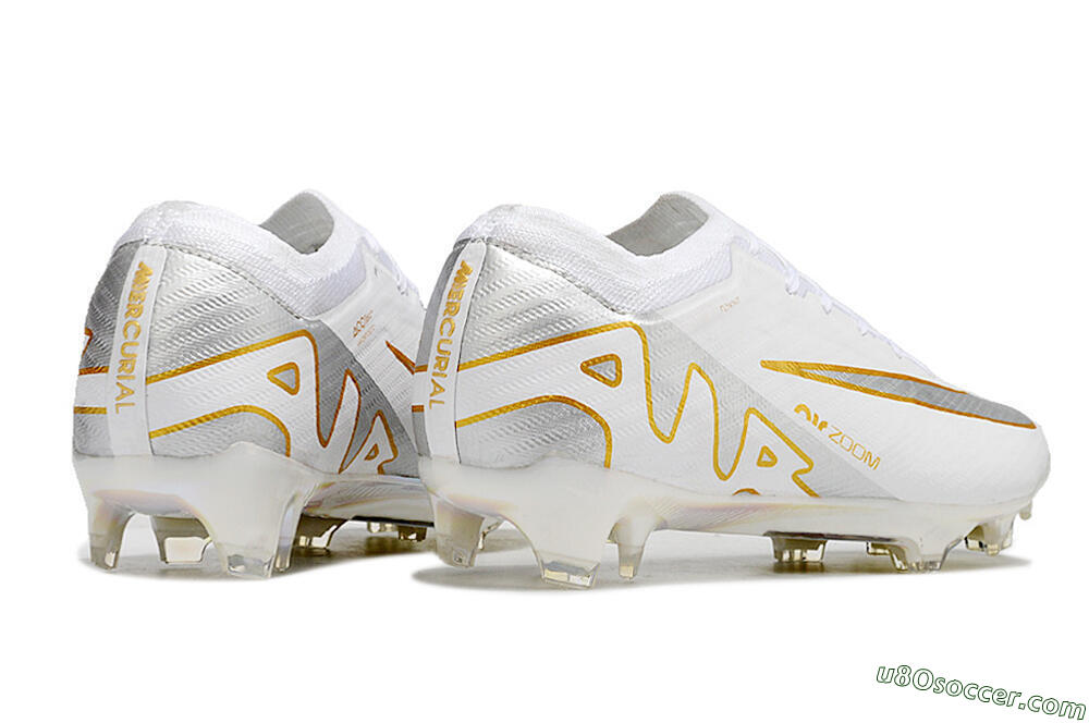 Nike Air Zoom Mercurial Vapor 15 Elite FG Firm Ground Soccer Cleats - White/Silver/Gold 6