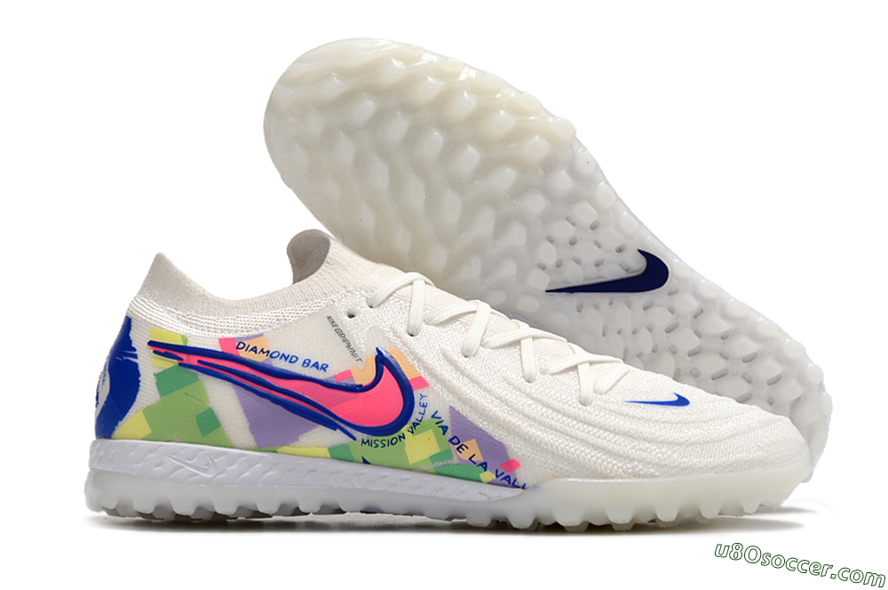 Nike Phantom GX 2 Elite TF Artificial Turf Soccer Shoes - White/Blue/Pink/Yellow 1