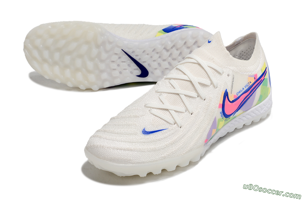 Nike Phantom GX 2 Elite TF Artificial Turf Soccer Shoes - White/Blue/Pink/Yellow 3