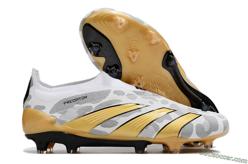 Adidas Predator Accuracy+ Laceless FG Firm Ground Soccer Cleats - White/Grey/Gold 1
