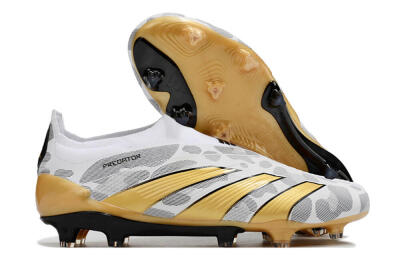 Adidas Predator Accuracy+ Laceless FG Firm Ground Soccer Cleats - White/Grey/Gold
