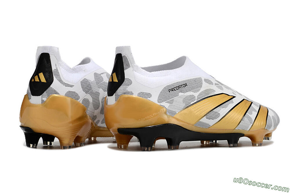 Adidas Predator Accuracy+ Laceless FG Firm Ground Soccer Cleats - White/Grey/Gold 6