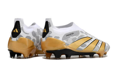 Adidas Predator Accuracy+ Laceless FG Firm Ground Soccer Cleats - White/Grey/Gold