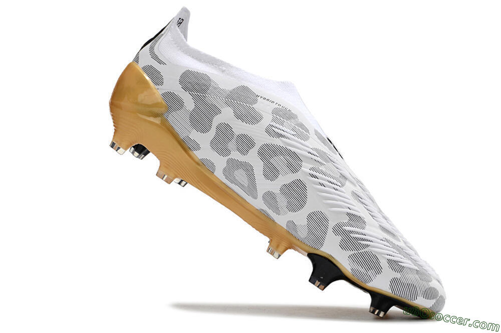Adidas Predator Accuracy+ Laceless FG Firm Ground Soccer Cleats - White/Grey/Gold 4