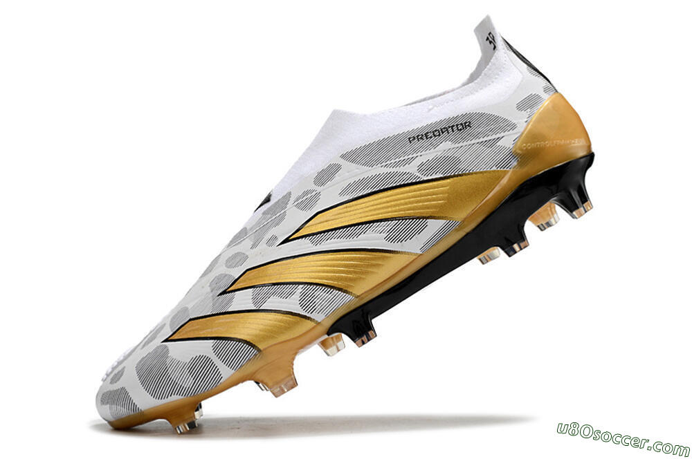Adidas Predator Accuracy+ Laceless FG Firm Ground Soccer Cleats - White/Grey/Gold 5