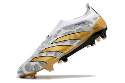 Adidas Predator Accuracy+ Laceless FG Firm Ground Soccer Cleats - White/Grey/Gold