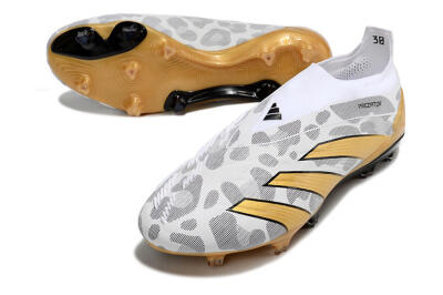 Adidas Predator Accuracy+ Laceless FG Firm Ground Soccer Cleats - White/Grey/Gold