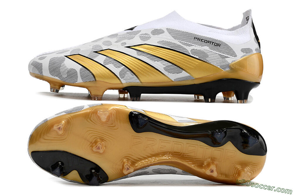 Adidas Predator Accuracy+ Laceless FG Firm Ground Soccer Cleats - White/Grey/Gold 0