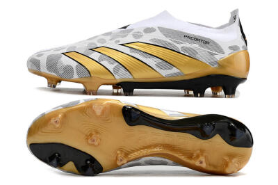Adidas Predator Accuracy+ Laceless FG Firm Ground Soccer Cleats - White/Grey/Gold