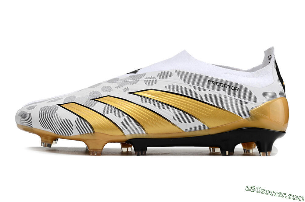 Adidas Predator Accuracy+ Laceless FG Firm Ground Soccer Cleats - White/Grey/Gold 2