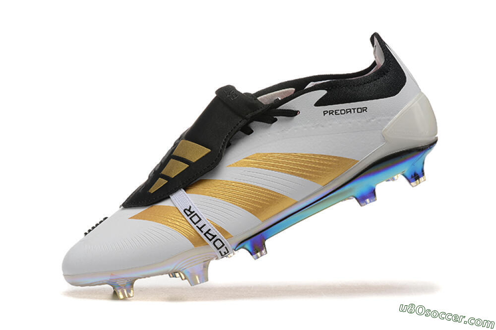Adidas Predator Elite Foldover Tongue FG Firm Ground Soccer Cleats - White/Black/Gold 8