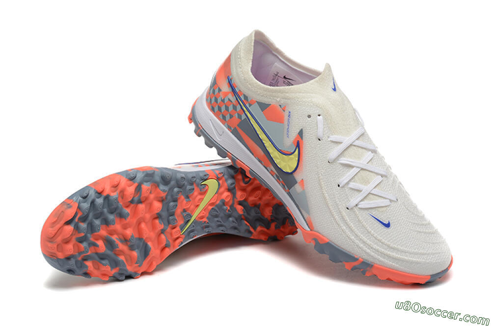 Nike Phantom GX 2 Elite TF Artificial Turf Soccer Shoes - White/Blue/Yellow/Orange 4