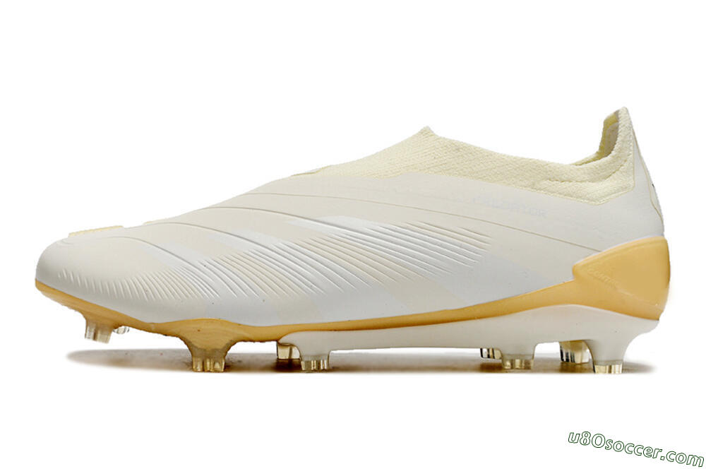 Adidas Predator Accuracy+ Laceless FG Firm Ground Soccer Cleats - White/Beige 2