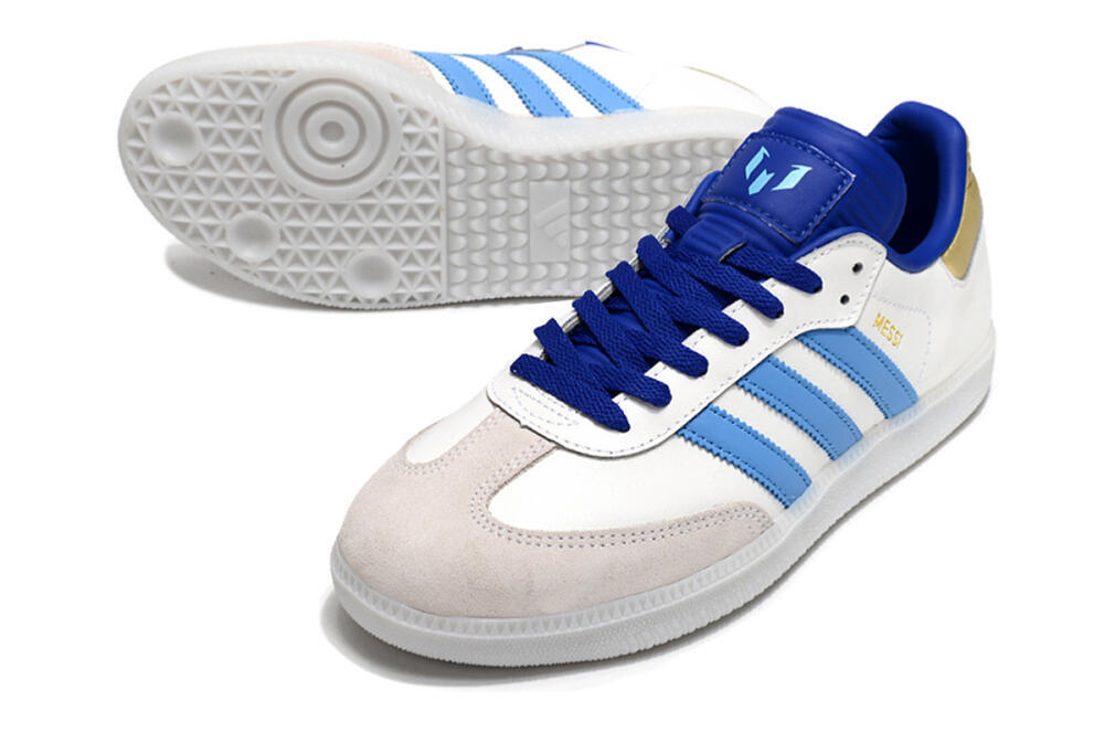 Adidas Samba Messi IC Indoor & Futsal Soccer Shoes - Grey/White/Blue/Gold 3