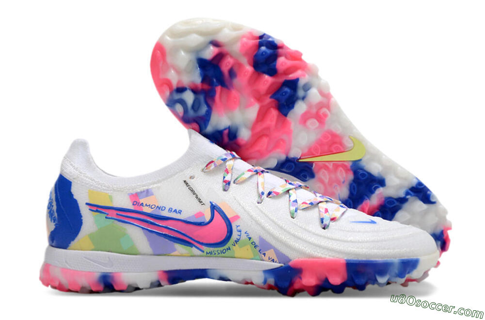 Nike Phantom GX 2 Elite TF Artificial Turf Soccer Shoes - White/Blue/Pink/Yellow 1
