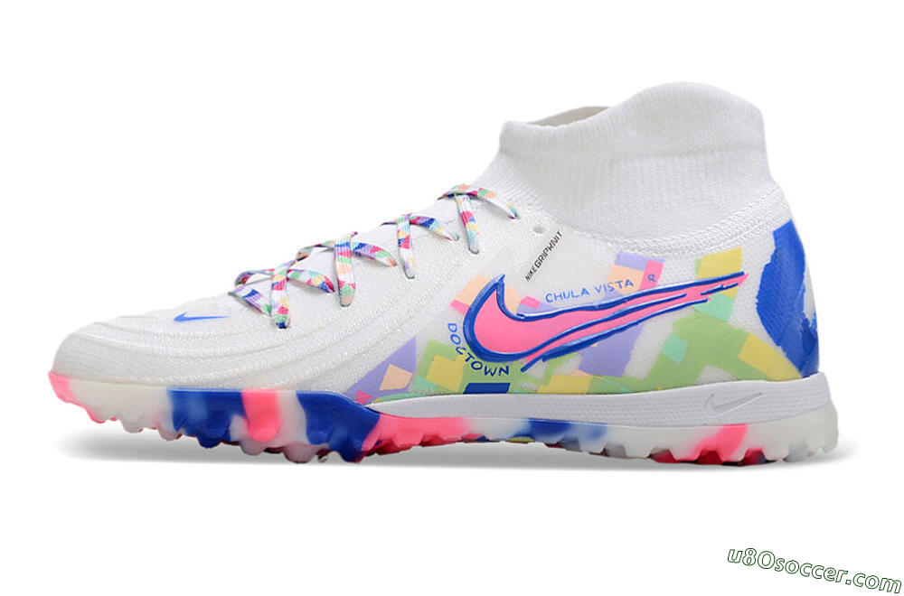 Nike Phantom Luna 2 Elite TF Artificial Turf Soccer Shoes - White/Pink/Blue 2