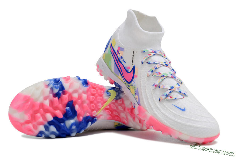 Nike Phantom Luna 2 Elite TF Artificial Turf Soccer Shoes - White/Pink/Blue 3