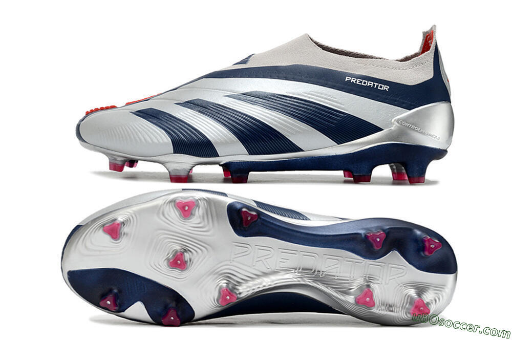 Adidas Predator Accuracy+ Laceless FG Firm Ground Soccer Cleats - Silver/Blue/Red 0