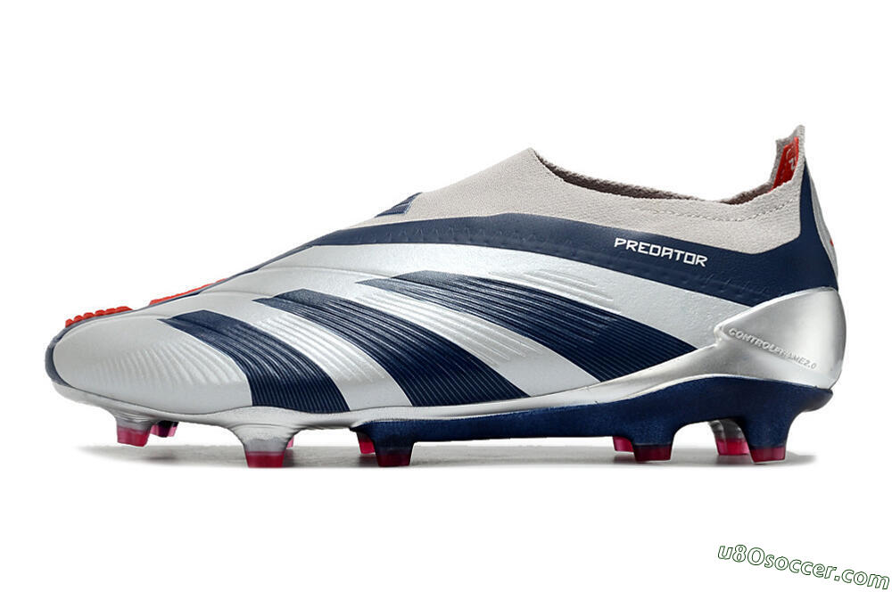 Adidas Predator Accuracy+ Laceless FG Firm Ground Soccer Cleats - Silver/Blue/Red 2