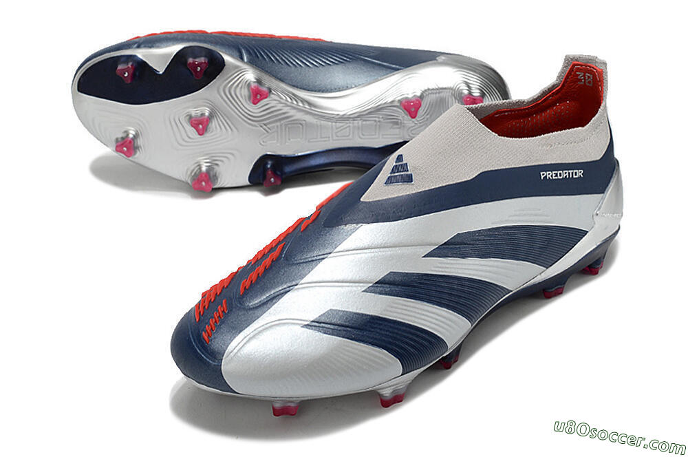Adidas Predator Accuracy+ Laceless FG Firm Ground Soccer Cleats - Silver/Blue/Red 3
