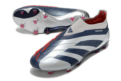 Adidas Predator Accuracy+ Laceless FG Firm Ground Soccer Cleats - Silver/Blue/Red
