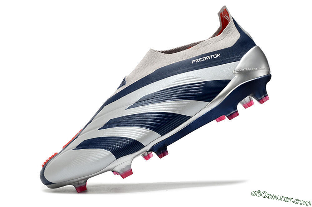 Adidas Predator Accuracy+ Laceless FG Firm Ground Soccer Cleats - Silver/Blue/Red 5