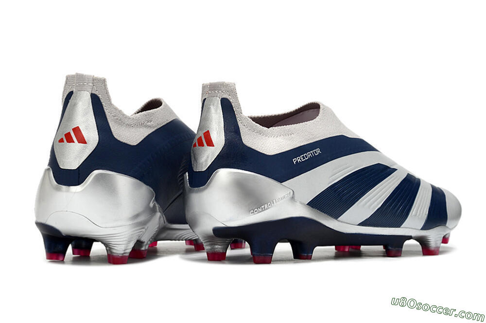 Adidas Predator Accuracy+ Laceless FG Firm Ground Soccer Cleats - Silver/Blue/Red 6