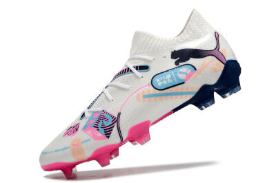 Puma Future Ultimate FG Firm Ground Soccer Cleats - White/Blue/Black/Pink