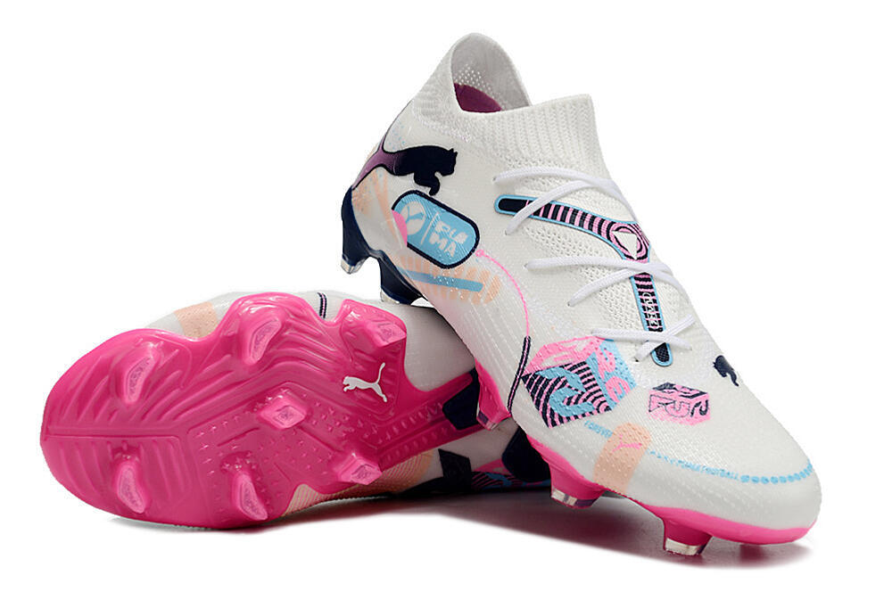 Puma Future Ultimate FG Firm Ground Soccer Cleats - White/Blue/Black/Pink 3