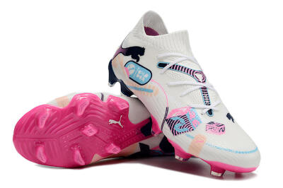 Puma Future Ultimate FG Firm Ground Soccer Cleats - White/Blue/Black/Pink
