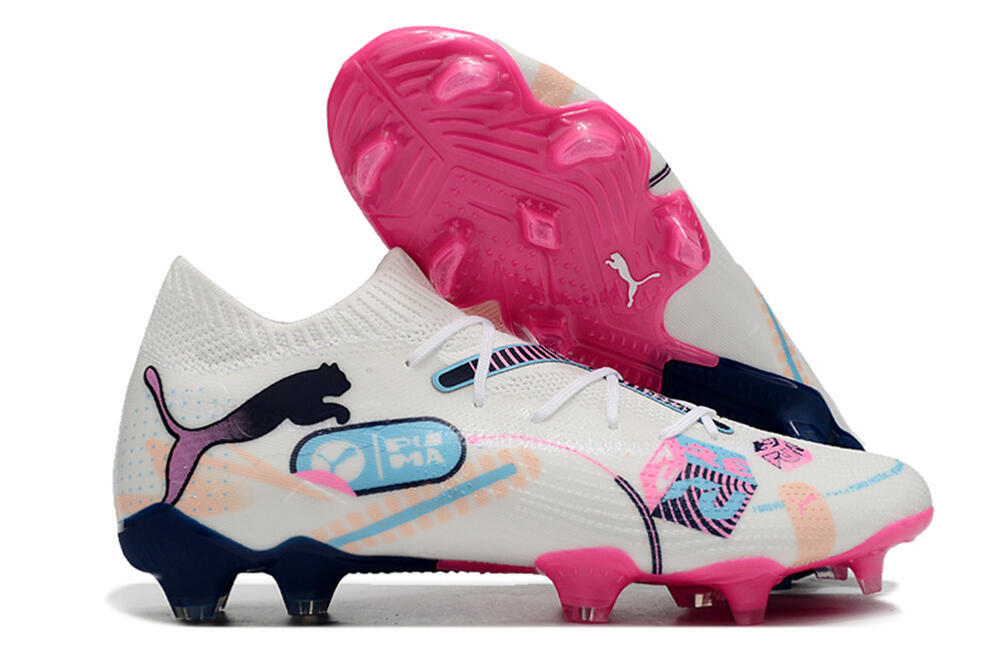 Puma Future Ultimate FG Firm Ground Soccer Cleats - White/Blue/Black/Pink 1